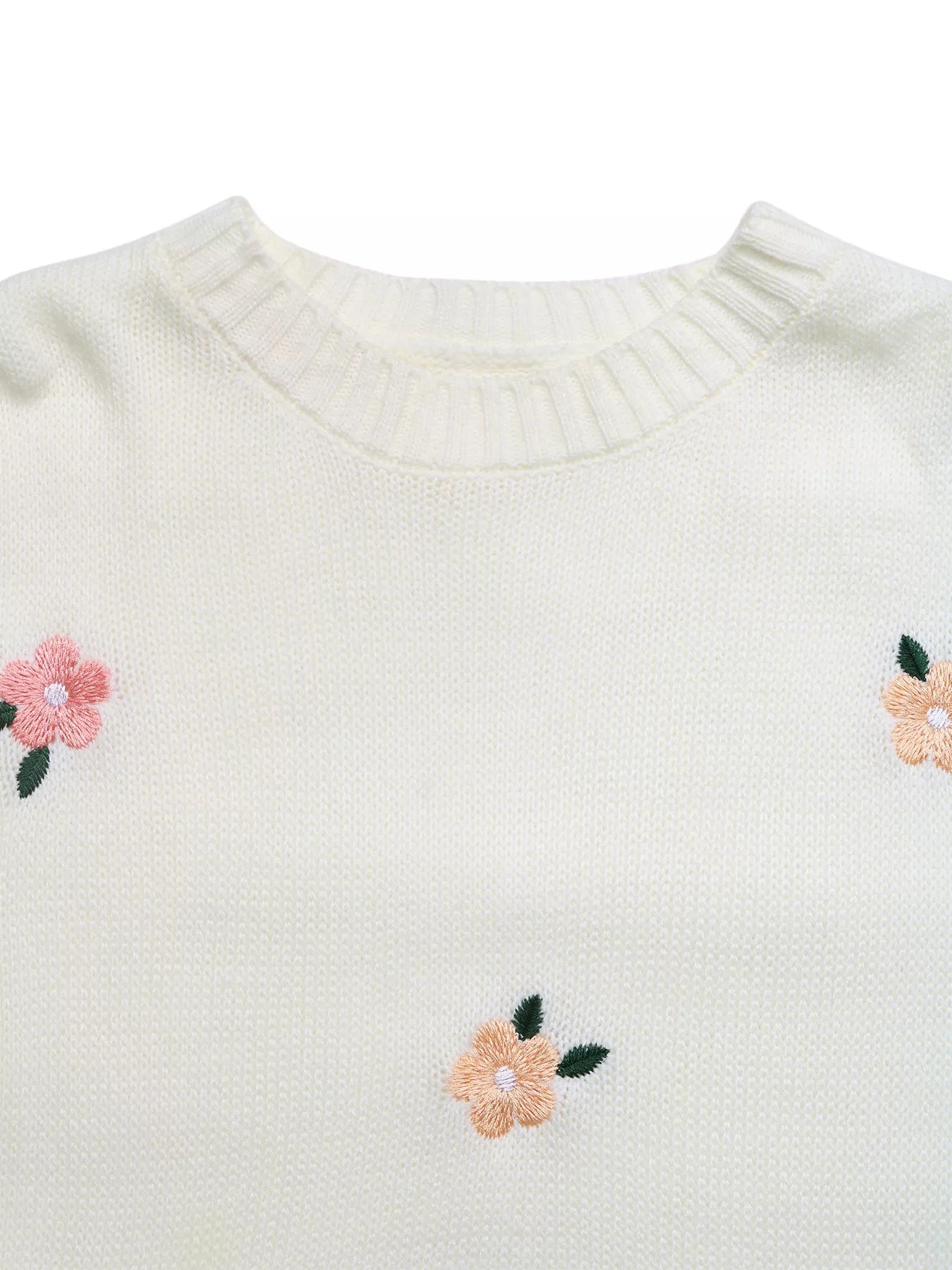 Flower Round Neck Long Sleeve Sweater
