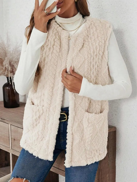 Fuzzy Open Front Vest with Pockets nicholesgifts