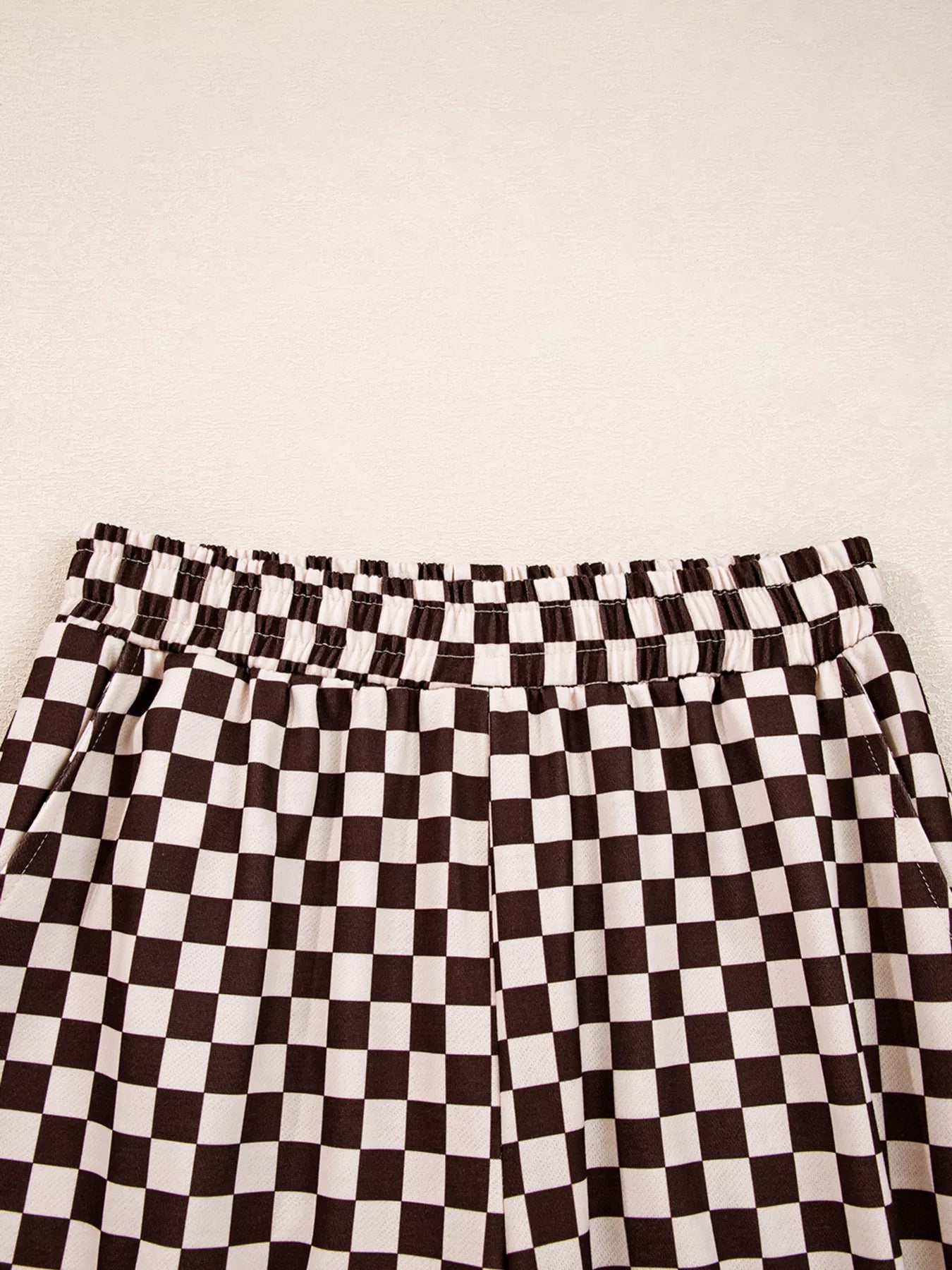 Checkered Drawstring Hoodie and Pants Set Trendsi