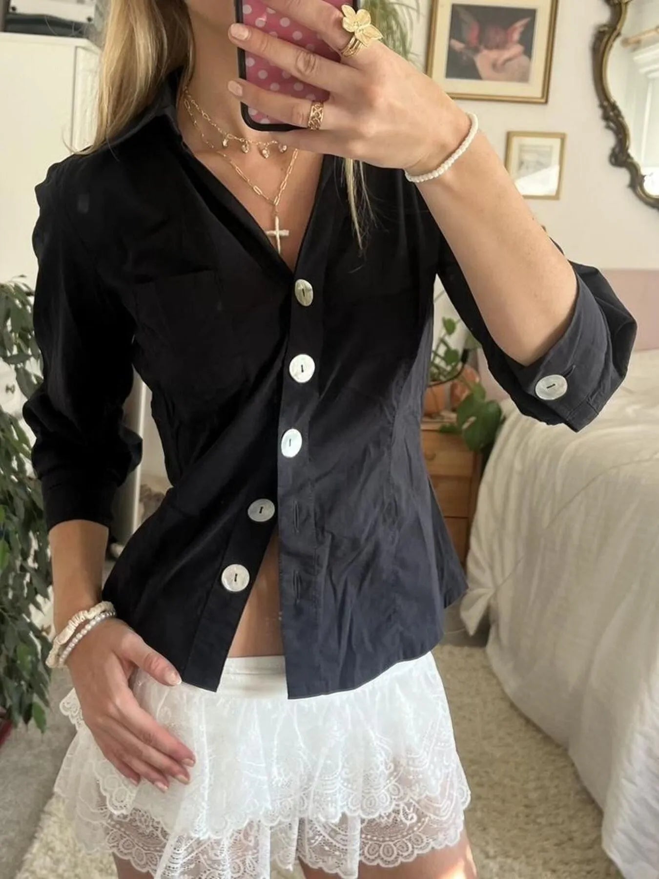 Collared Neck Button-Down Shirt