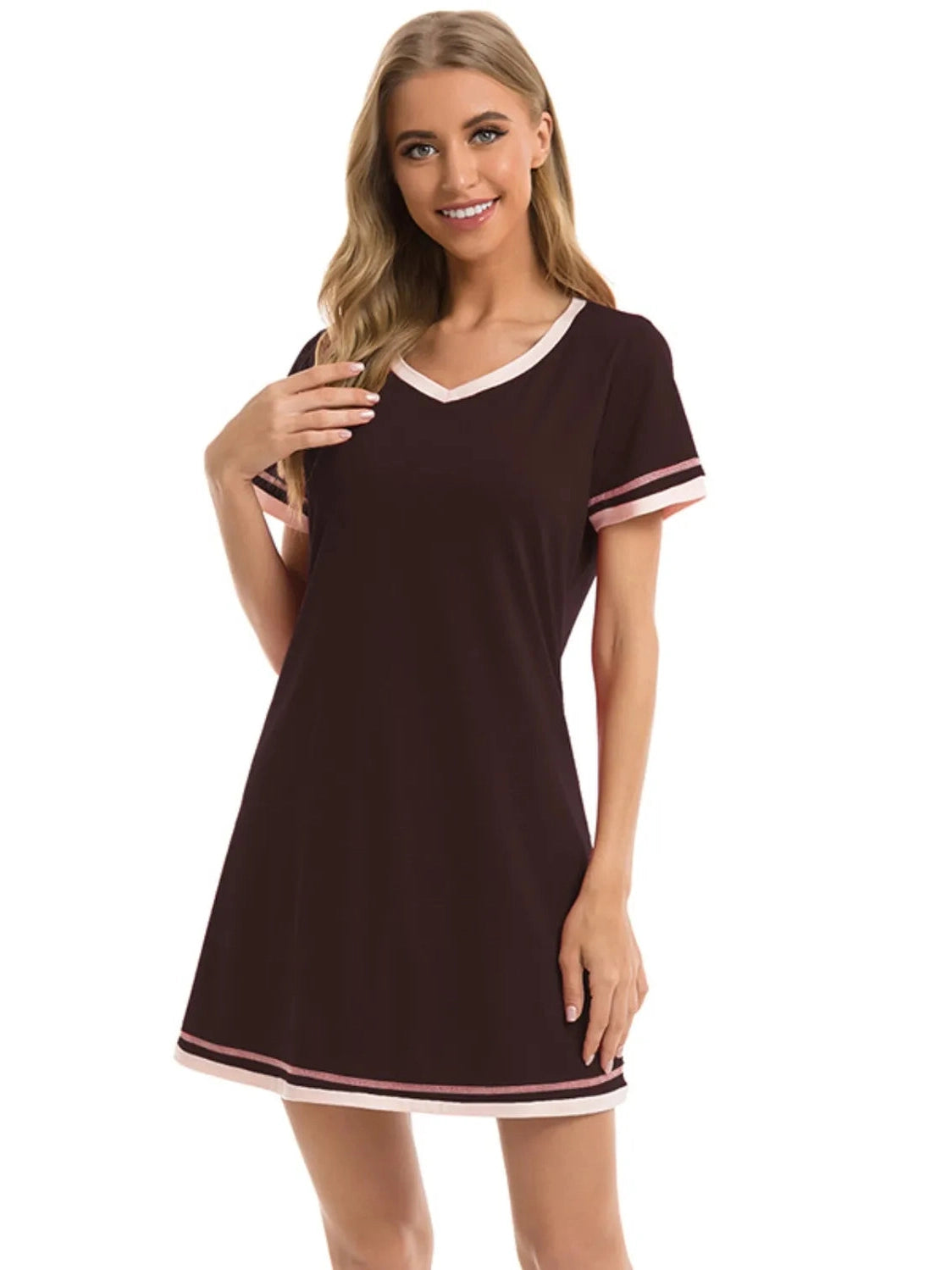 Contrast Trim Short Sleeve Lounge Dress nicholesgifts