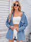 Pocketed Snap Down Dropped Shoulder Denim Shacket nicholesgifts