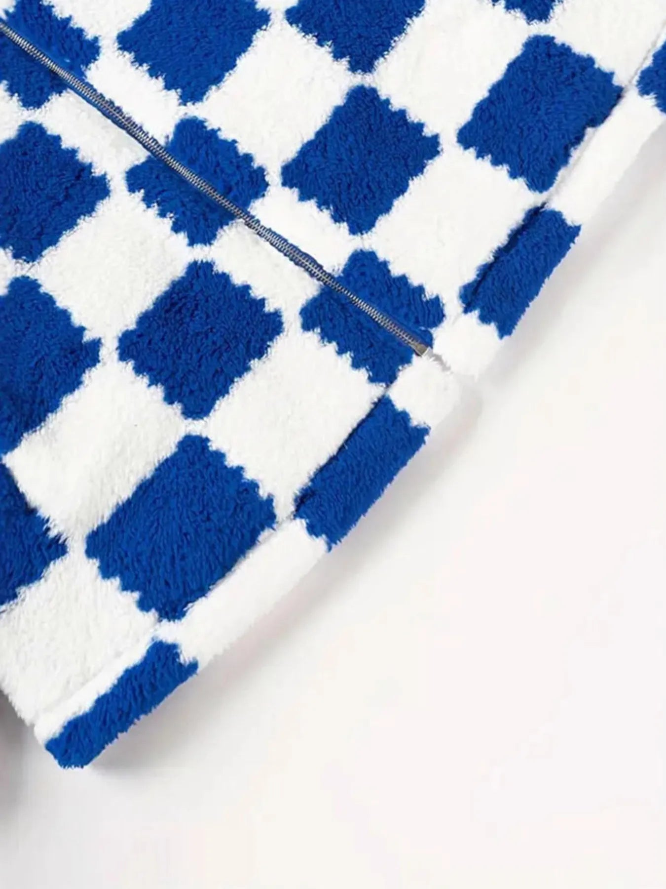 Checkered Fleece Oversized Zip Up Jacket Trendsi