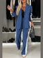 Full Size Contrast Lapel Collar Top and Pants Set nicholesgifts