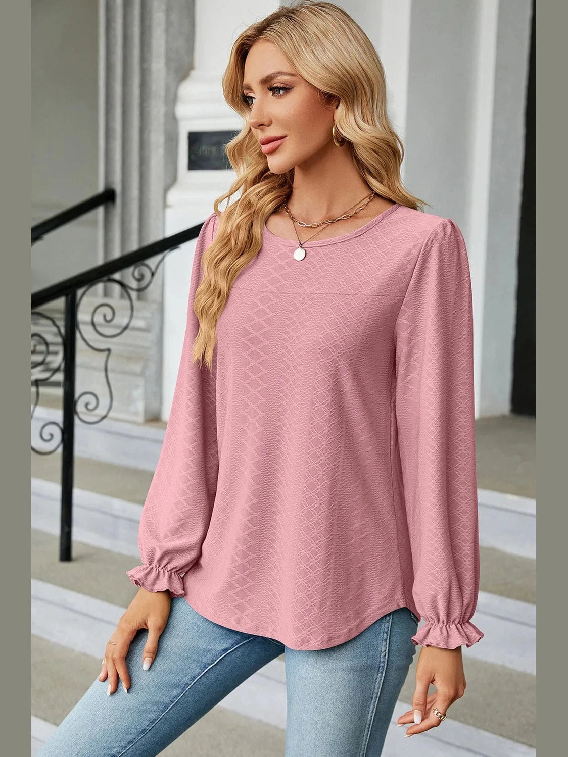 Round Neck Flounce Sleeve T-Shirt NicholesGifts