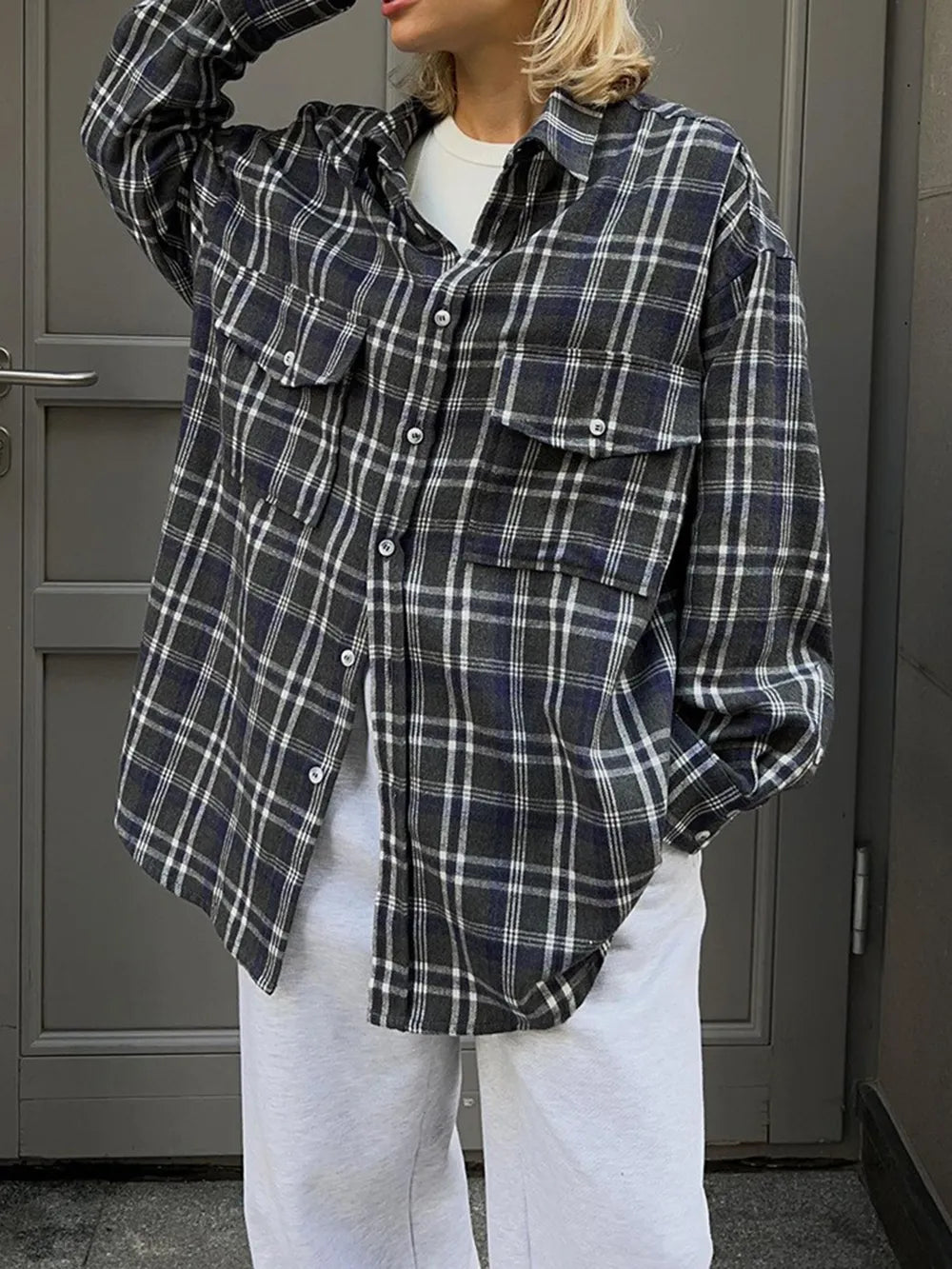 Pocketed Plaid Button Up Shacket nicholesgifts