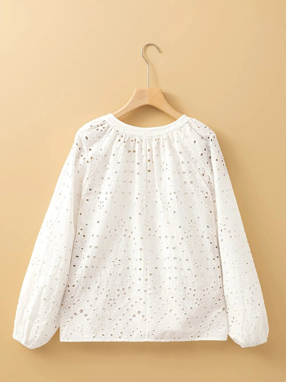 Eyelet V-Neck Long Sleeve Blouse NicholesGifts