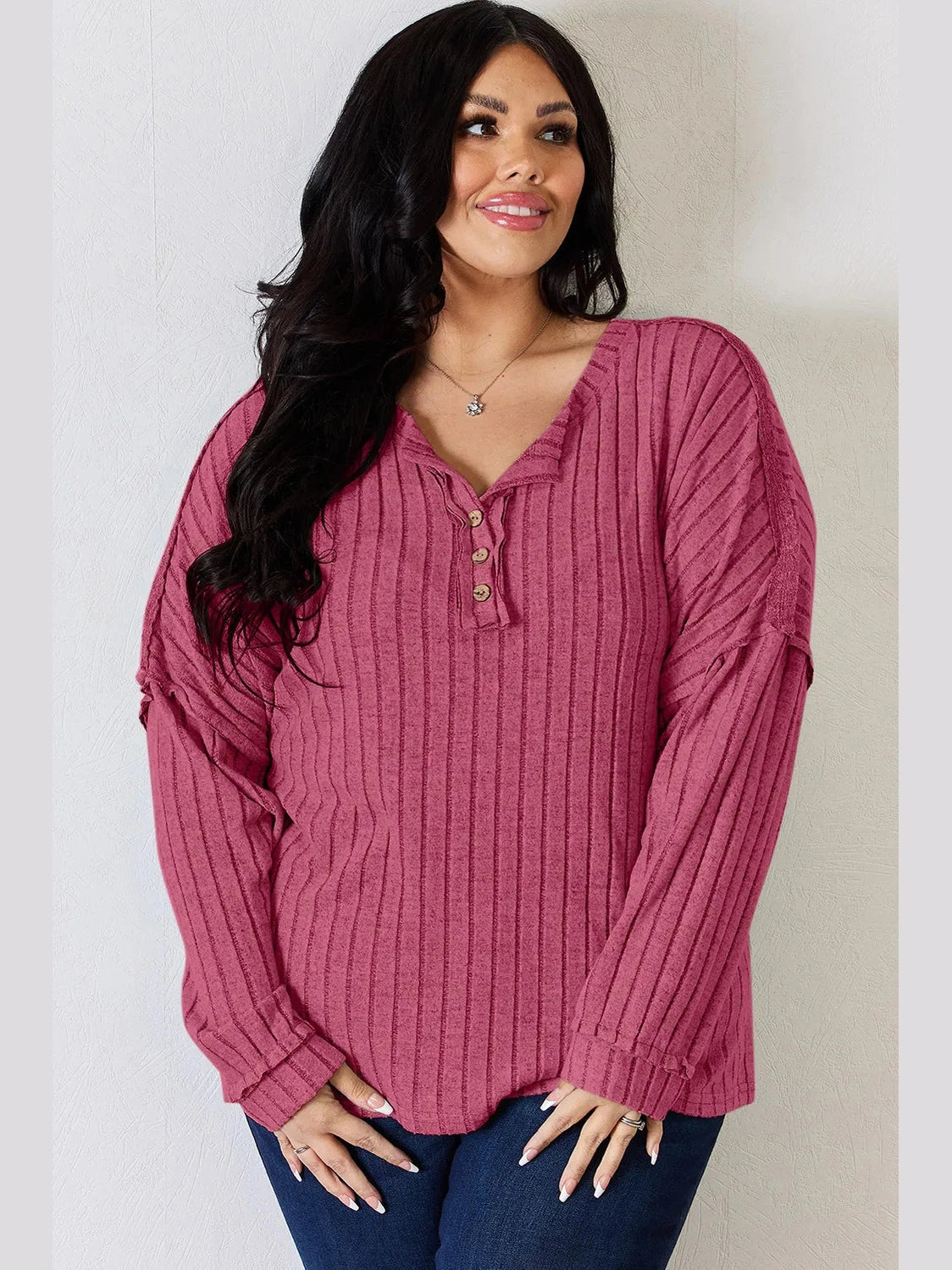 Basic Bae Full Size Ribbed Half Button Long Sleeve T-Shirt nicholesgifts