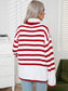 Striped Slit Turtleneck Drop Shoulder Sweater nicholesgifts