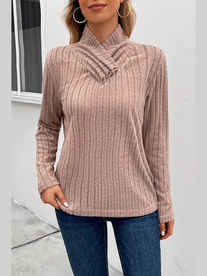 Women Perfee Ribbed Turtleneck Long Sleeve Sweater nicholesgifts