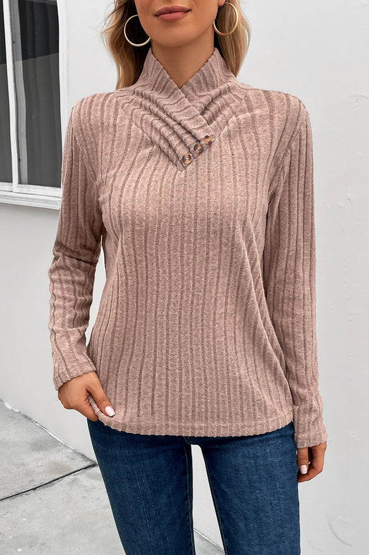 Women Perfee Ribbed Turtleneck Long Sleeve Sweater NicholesGifts