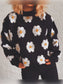 Flower Round Neck Long Sleeve Sweater nicholesgifts