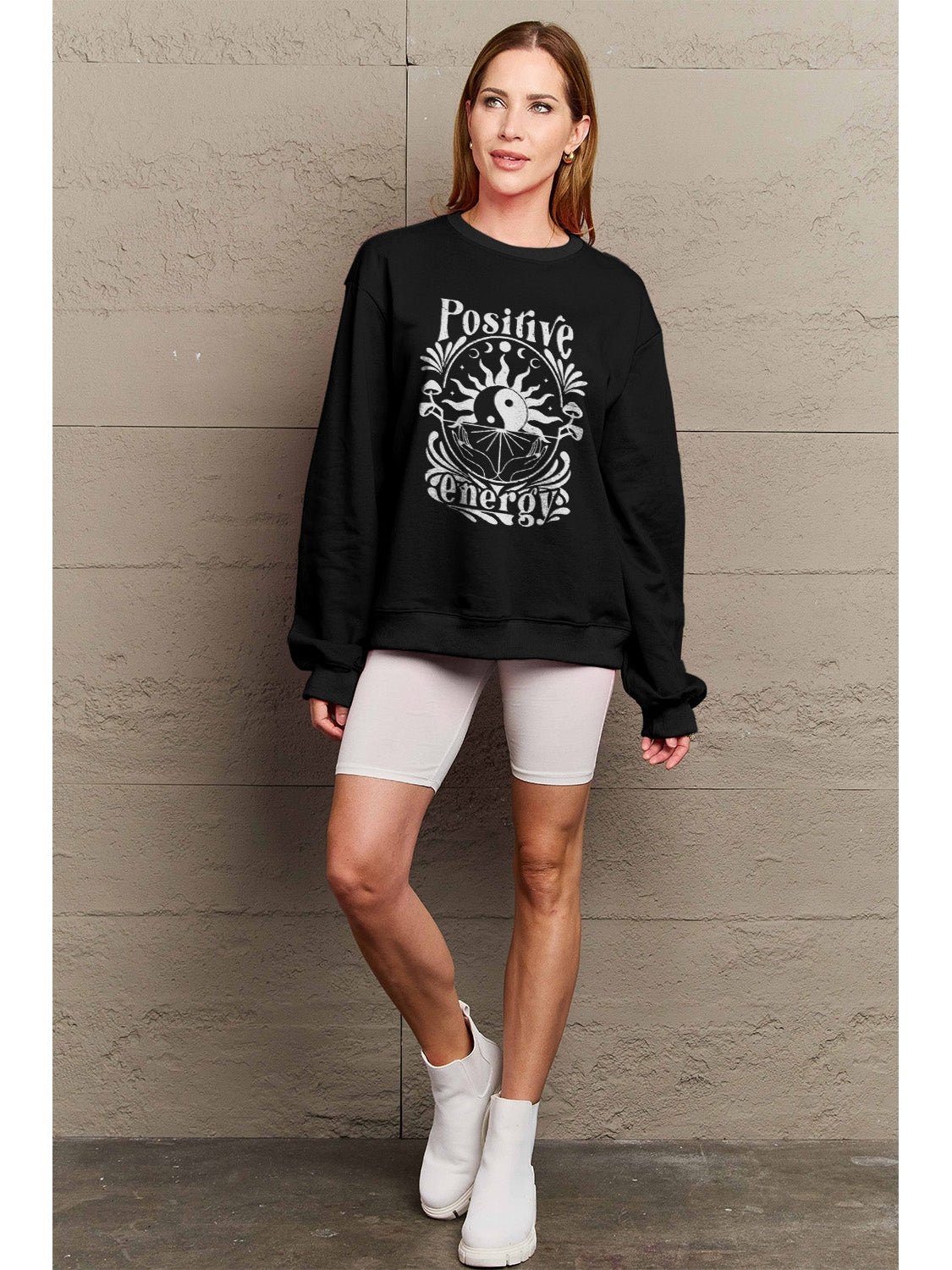 Simply Love Full Size POSITIVE ENERGY Graphic Sweatshirt NicholesGifts