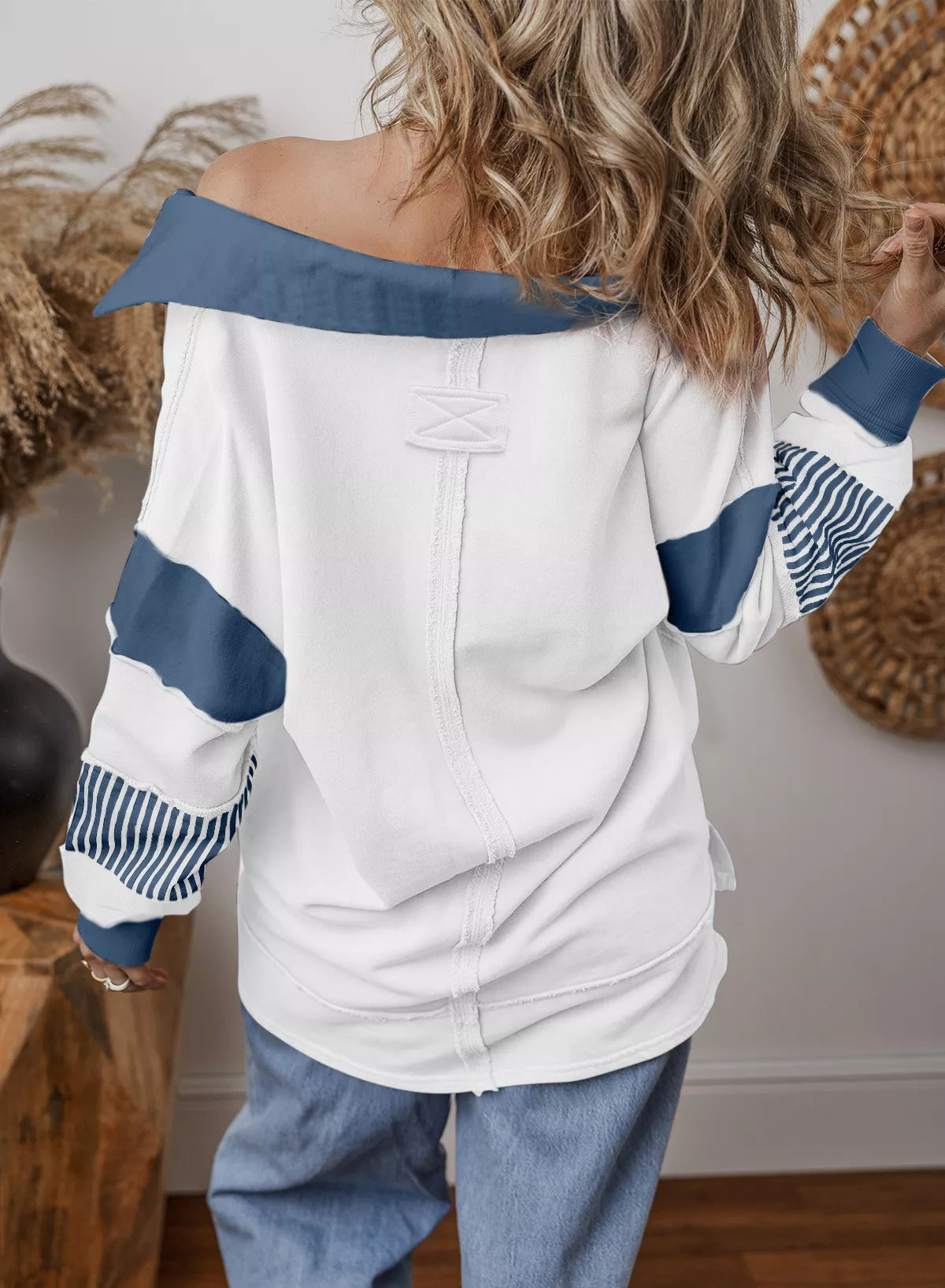 Color Block Striped Johnny Collar Sweatshirt nicholesgifts