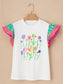 Women Ruffled Round Neck Cap Sleeve Top nicholesgifts
