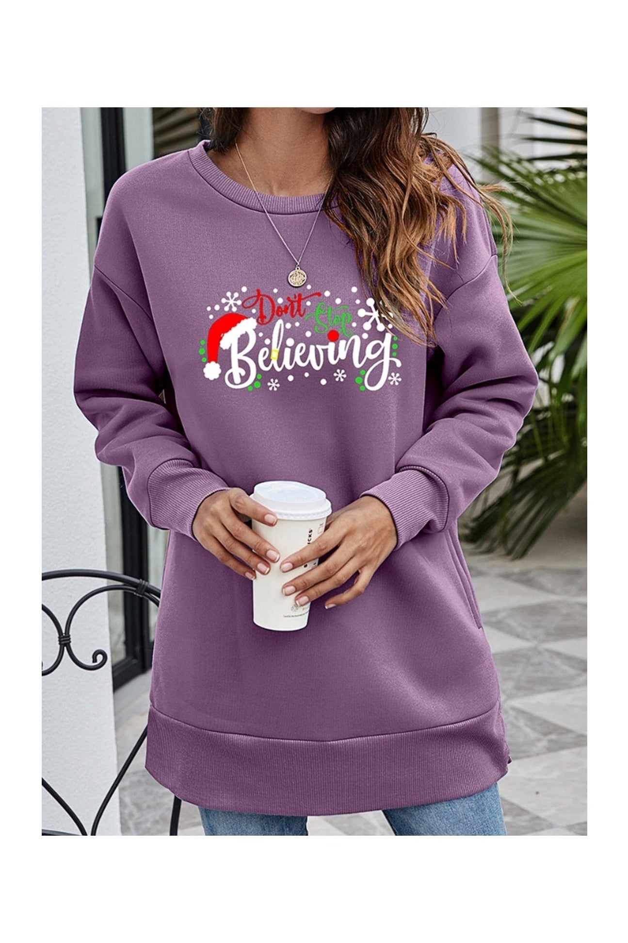 DON'T STOP BELIEVING Graphic Drop Shoulder Sweatshirt NicholesGifts
