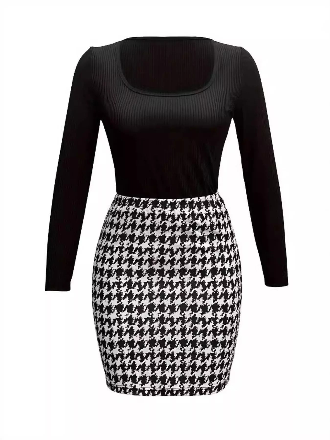 Long Sleeve Top and Houndstooth Skirt Set nicholesgifts
