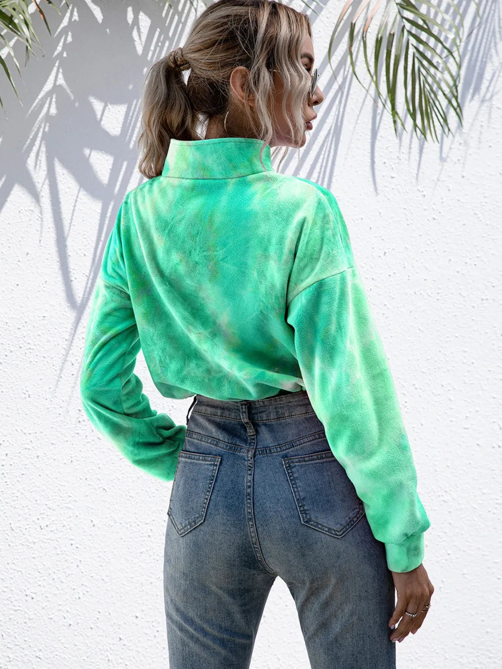 Ivy Lane Tie-Dye Quarter Zip Dropped Shoulder Sweatshirt Trendsi