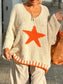 Star V-Neck Long Sleeve Oversize Sweater nicholesgifts