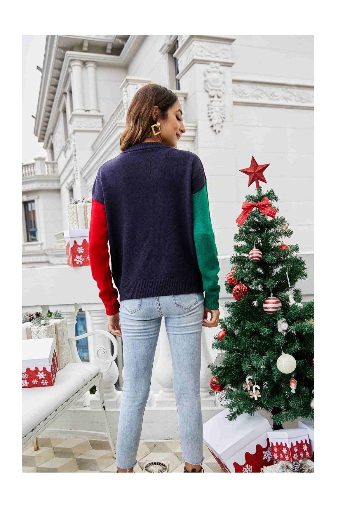 Christmas Color Block Knit Pullover nicholesgifts