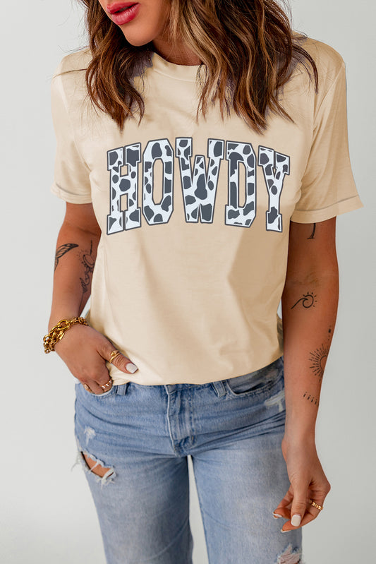 Round Neck Short Sleeve HOWDY Graphic Tee nicholesgifts