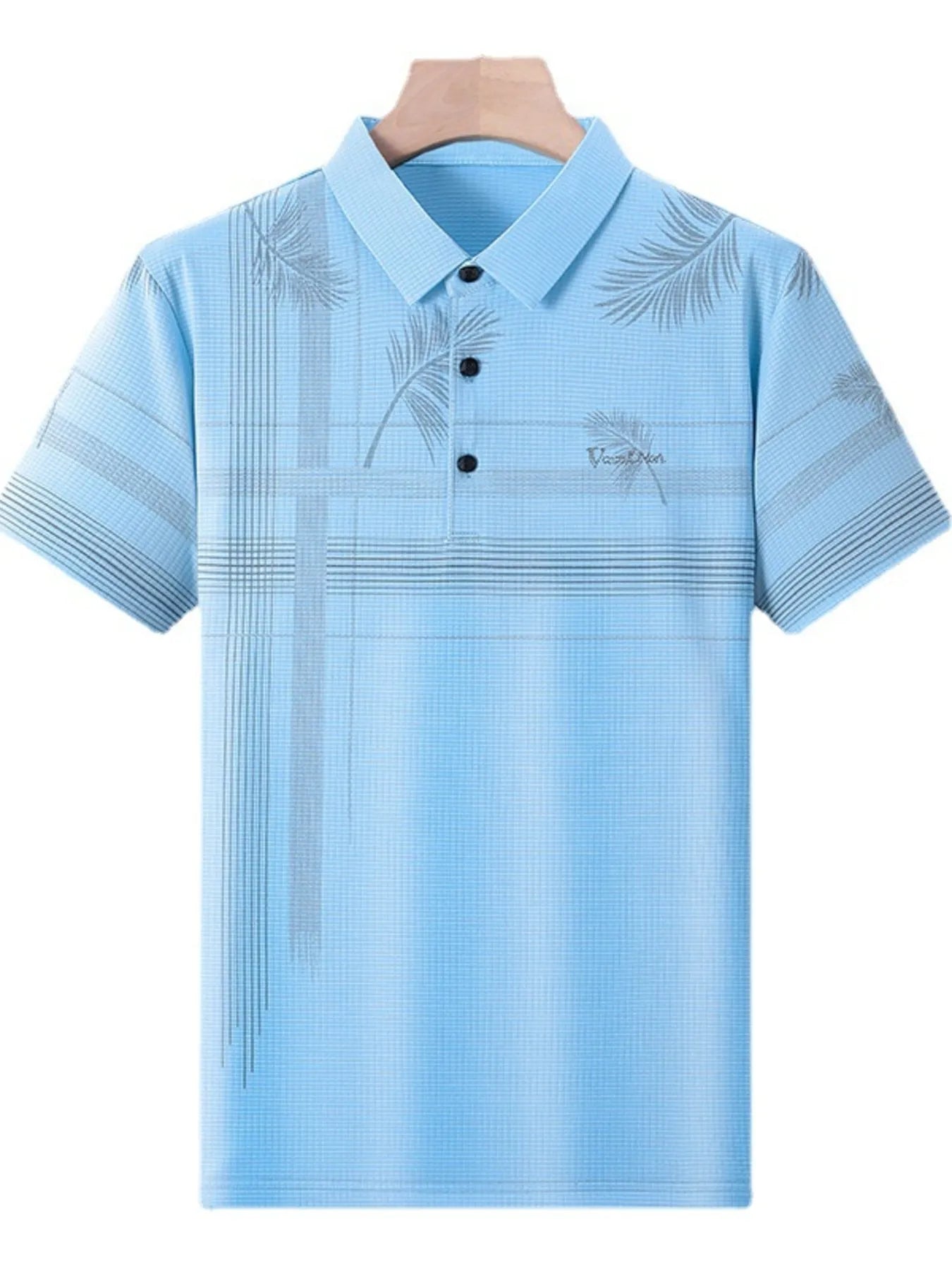 Men's Plus Size Palm Leaf Print Short Sleeve Polo Shirt NicholesGifts