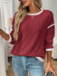 Ribbed Contrast Trim Long Sleeve Top nicholesgifts