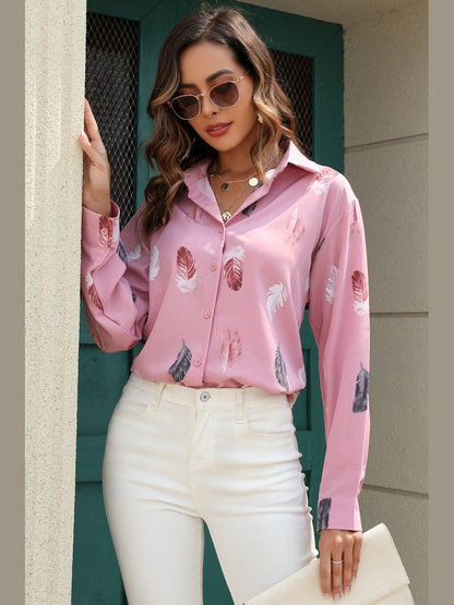 Printed Collared Neck Buttoned Shirt nicholesgifts