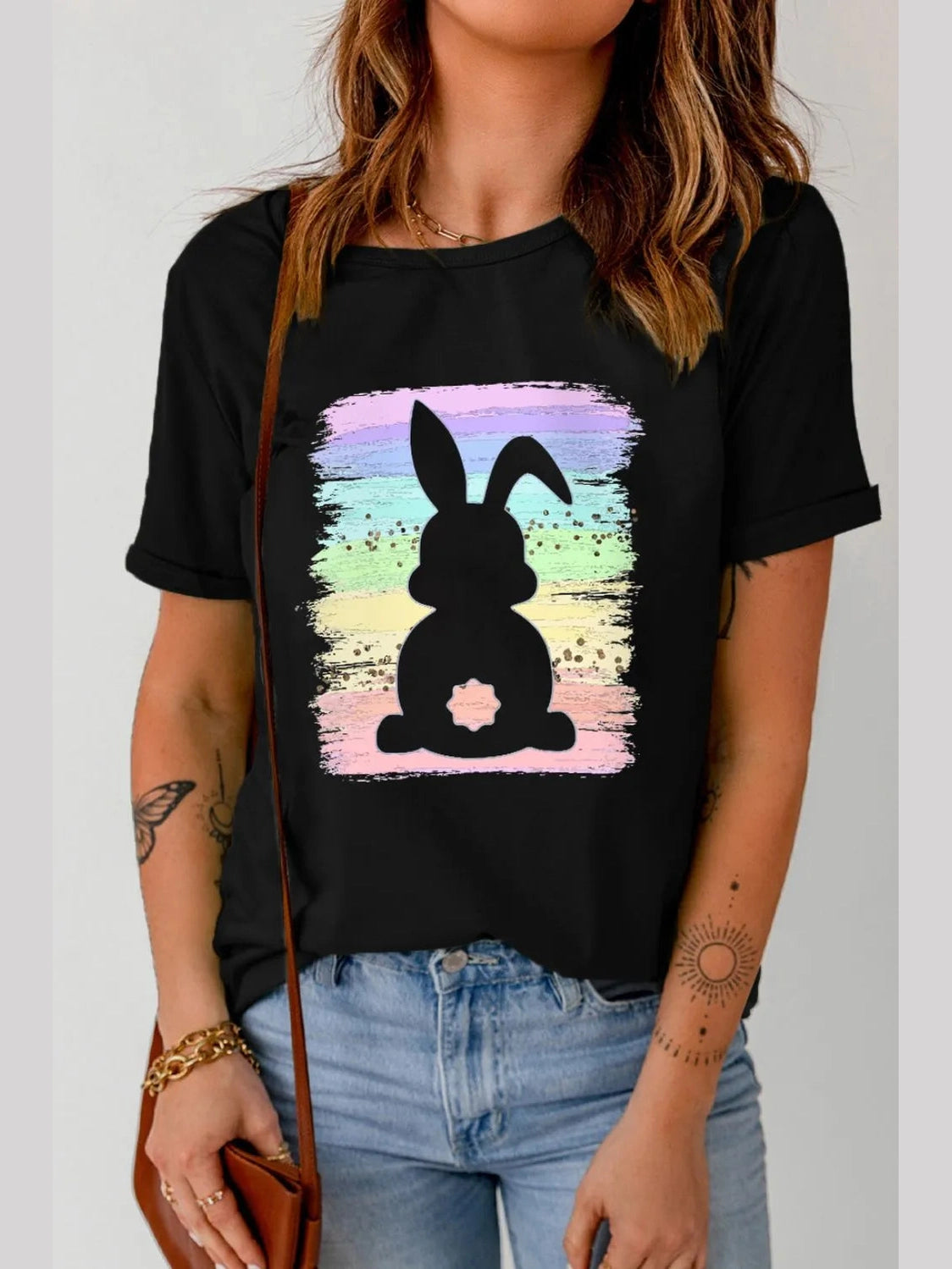 Rabbit Round Neck Short Sleeve T-Shirt Trendsi