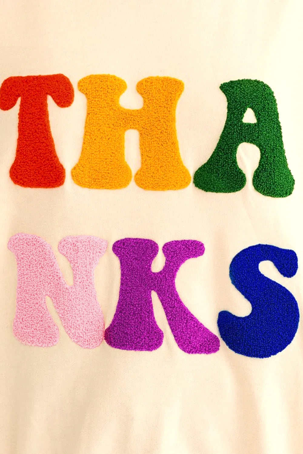 THANKS Round Neck Long Sleeve Sweatshirt Trendsi