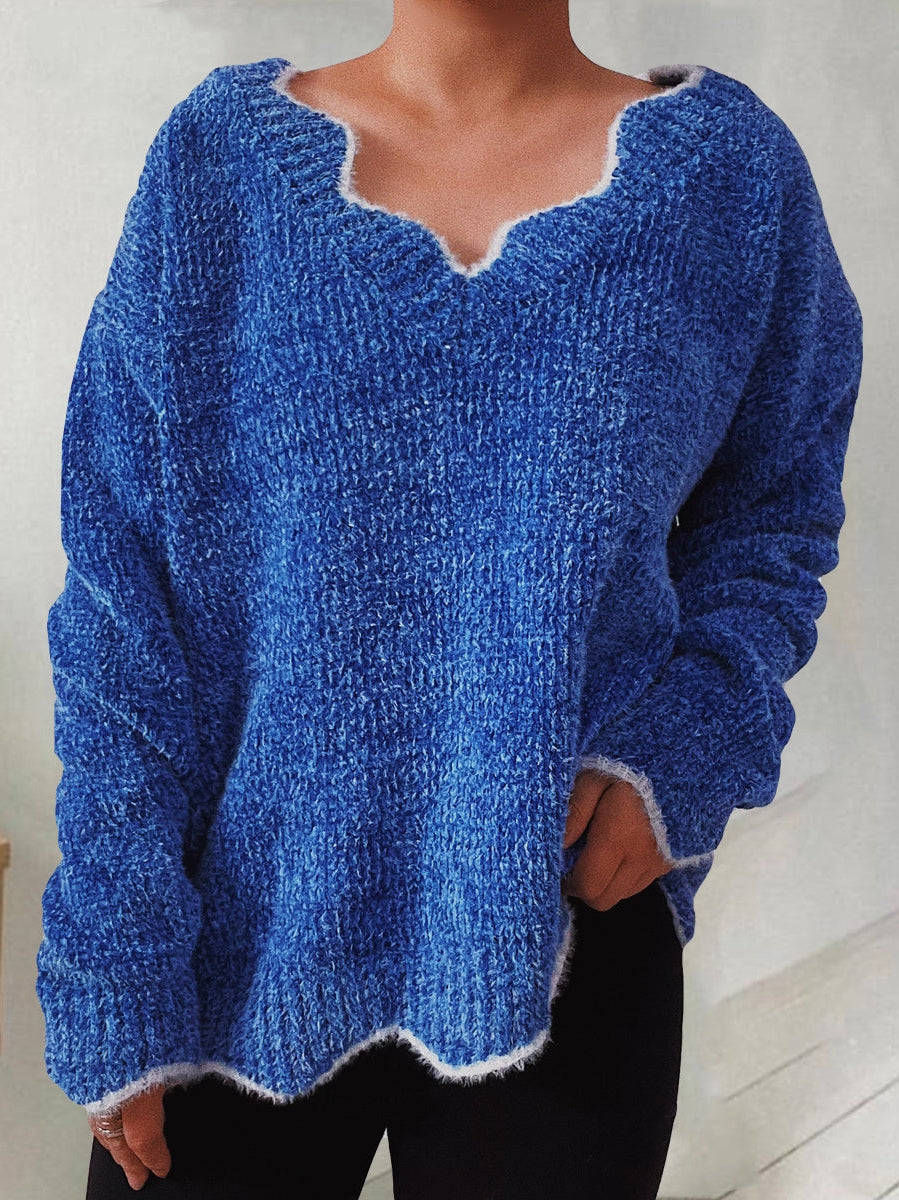 V-Neck Drop Shoulder Long Sleeve Sweater Trendsi