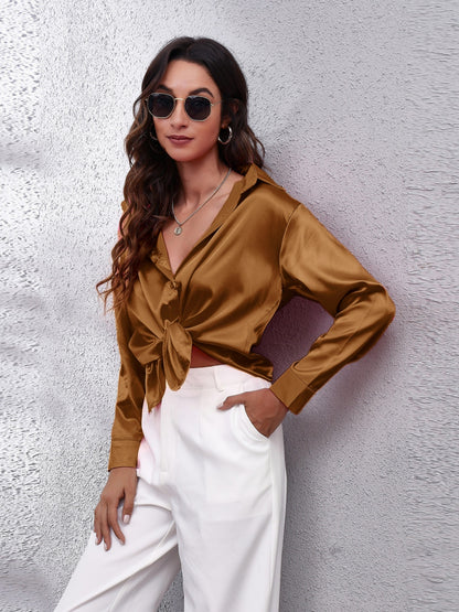 Collared Neck Buttoned Long Sleeve Shirt nicholesgifts