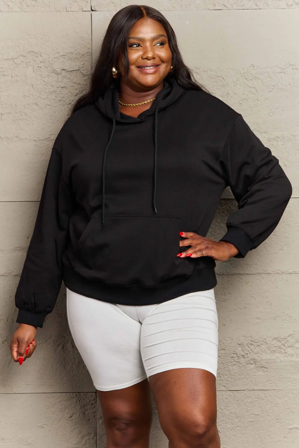 Full Size Long Sleeve Dropped Shoulder Hoodie Trendsi