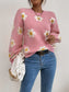 Flower Round Neck Latern Sleeve Sweater nicholesgifts