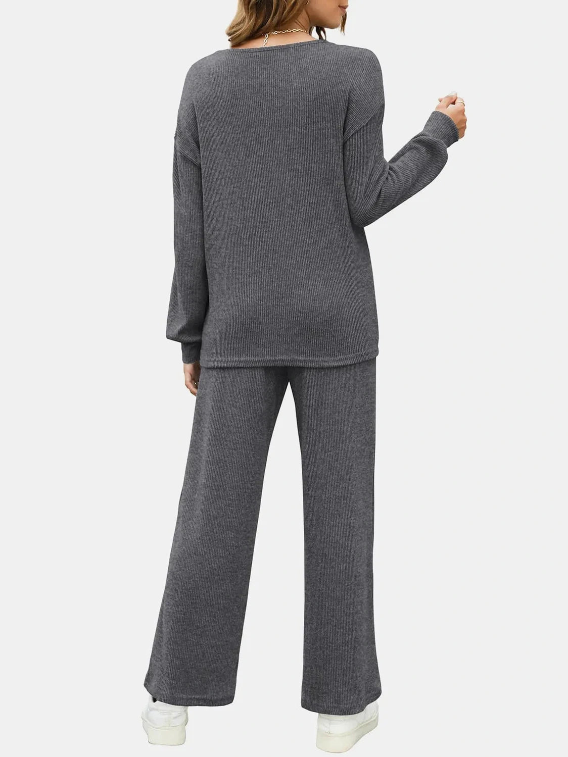 Round Neck Long Sleeve Top and Pants Set nicholesgifts