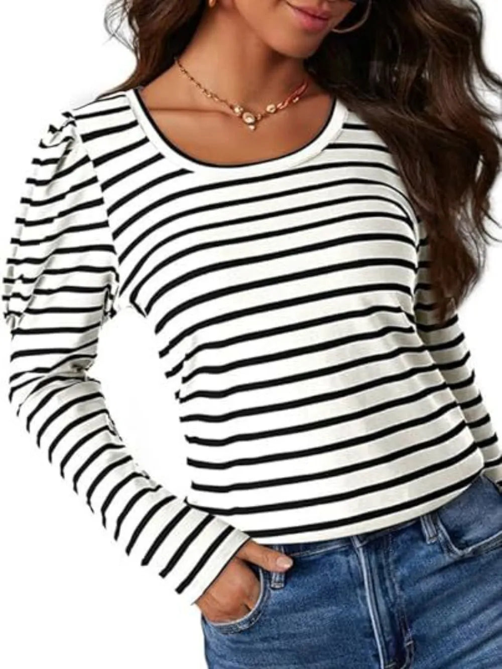 Striped Round Neck Long Sleeve T-Shirt NicholesGifts