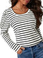 Striped Round Neck Long Sleeve T-Shirt nicholesgifts