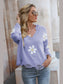 Flower Distressed Long Sleeve Sweater Trendsi