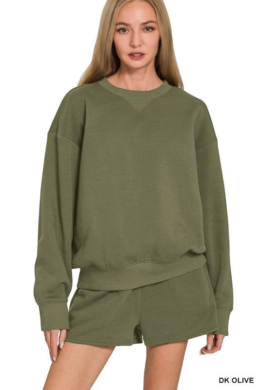 Zenana Fleece Long Sleeve Sweatshirts & Shorts Set Trendsi