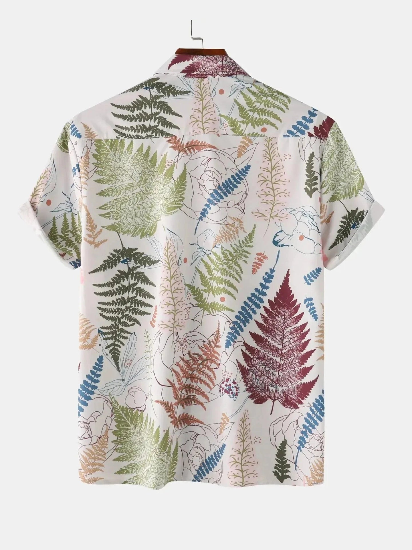 Men's Tropical Fern Print Short Sleeve Button-Up Shirt NicholesGifts