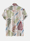 Men's Tropical Fern Print Short Sleeve Button-Up Shirt nicholesgifts