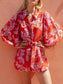 Printed Long Sleeve Belted Romper nicholesgifts