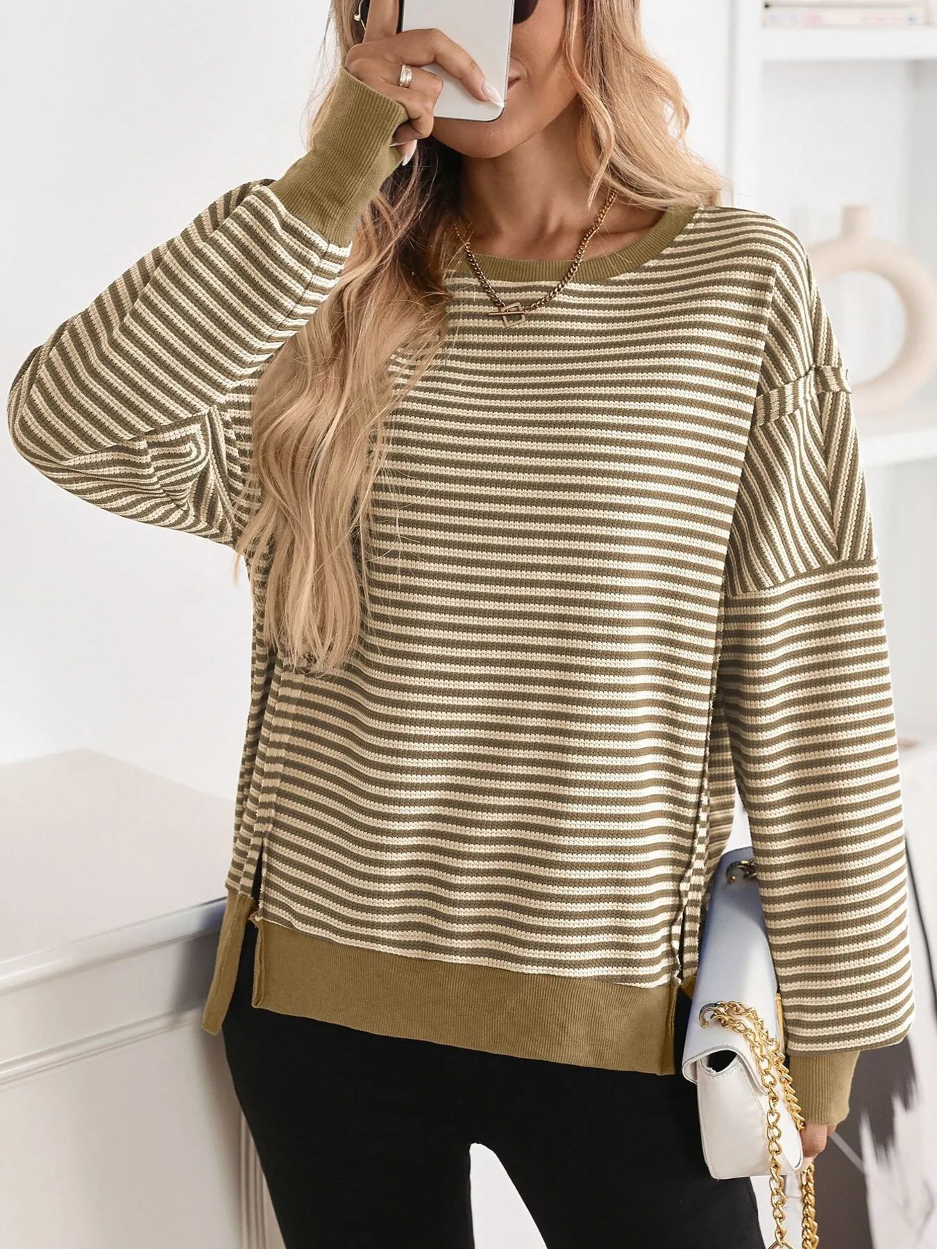 Exposed Seam Striped Contrast Sweatshirt