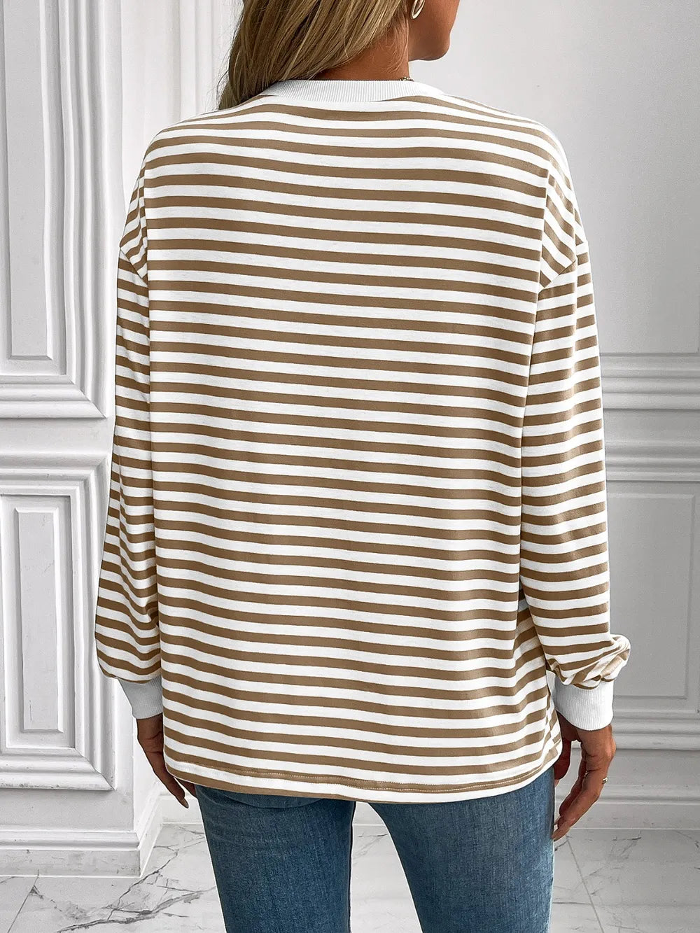 Ivy Lane Striped Round Neck Long Sleeve Sweatshirt Trendsi