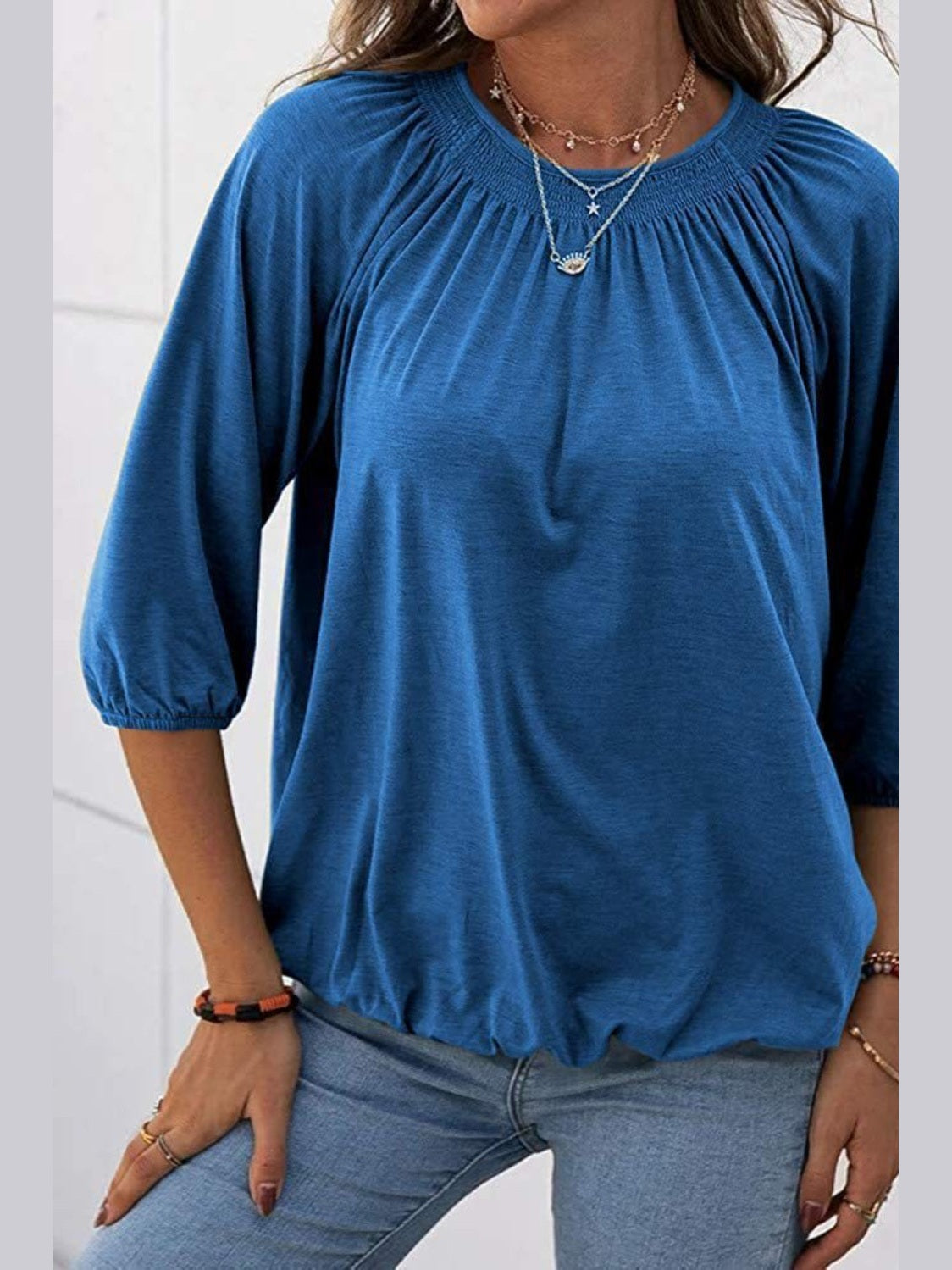 Gathered Detail Round Neck T-Shirt