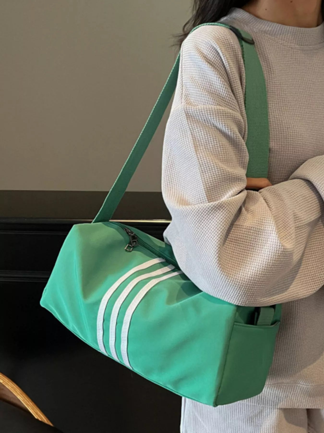 Striped Adjustable Strap Duffel Bag nicholesgifts