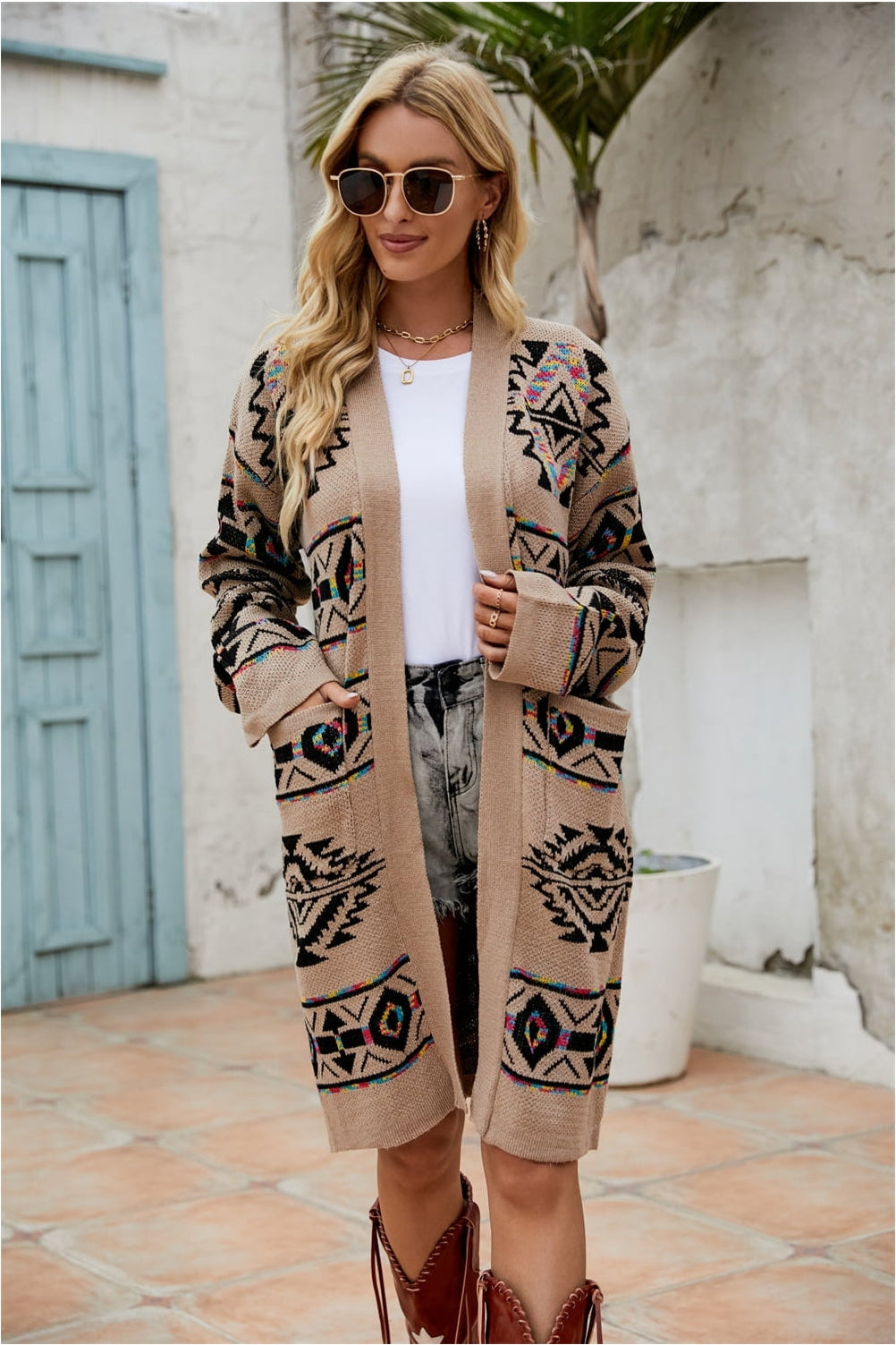 Printed Long Sleeve Cardigan with Pocket nicholesgifts