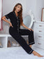 Contrast Piping Lapel Collar Short Sleeve Top and Pants Pajama Set nicholesgifts