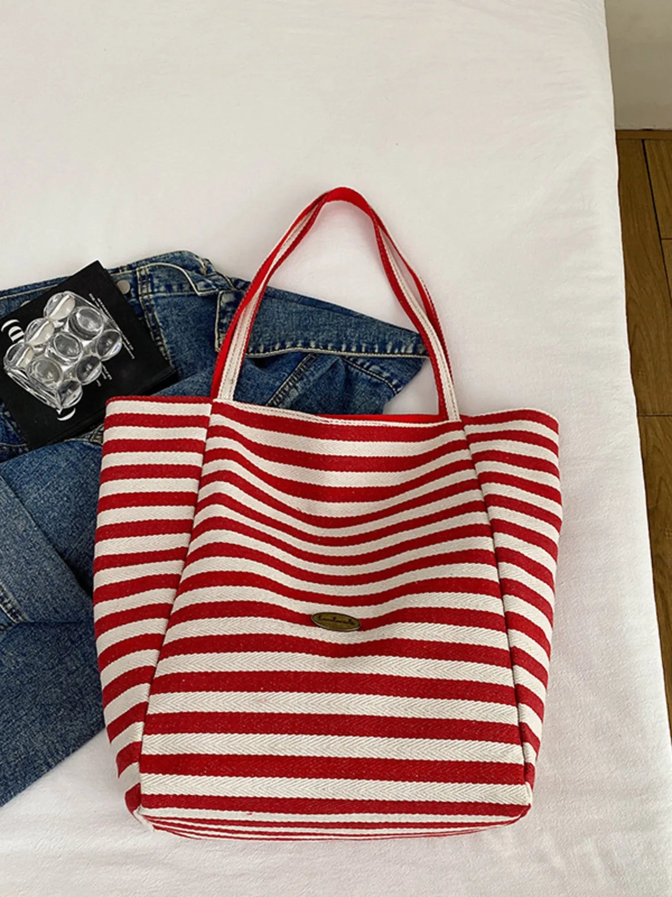 Striped Canvas Tote Bag Trendsi