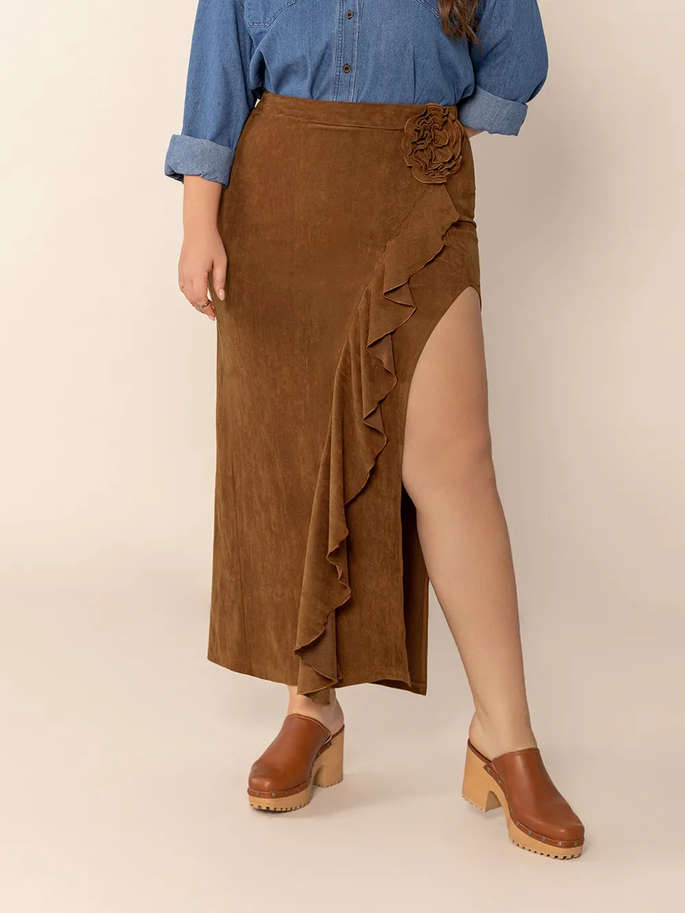 Plus Size Ruffled Slit High Rise Skirt nicholesgifts